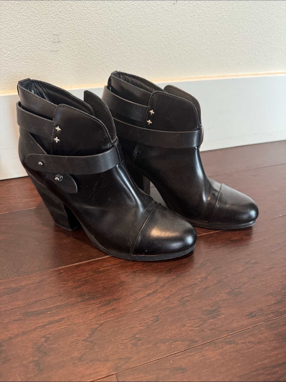 rag & bone Black Leather Strapped Ankle Boots